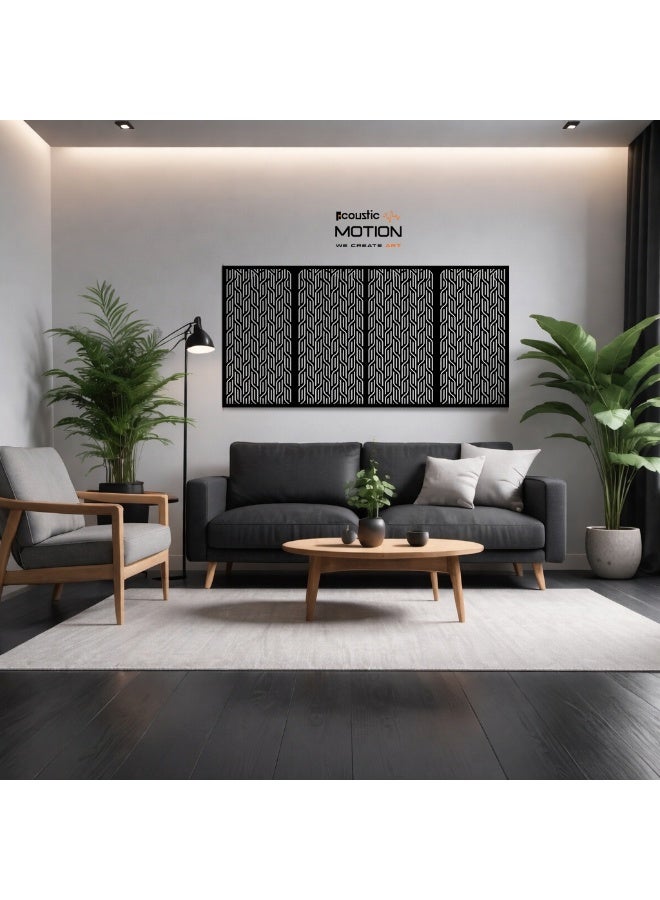 أكويستك موشان لوحات ديكور فنية جدارية خشبية من ACOUSTIC MOTION®، تصميم DECORE مع شريط لاصق مزدوج الوجه، معلق على الحائط باللون الأسود الحديث للمنزل وغرفة المعيشة وغرفة النوم والمكتب والفندق، 25 × 50 × 0.5 سم، مجموعة مكونة من 4 قطع - Image 1